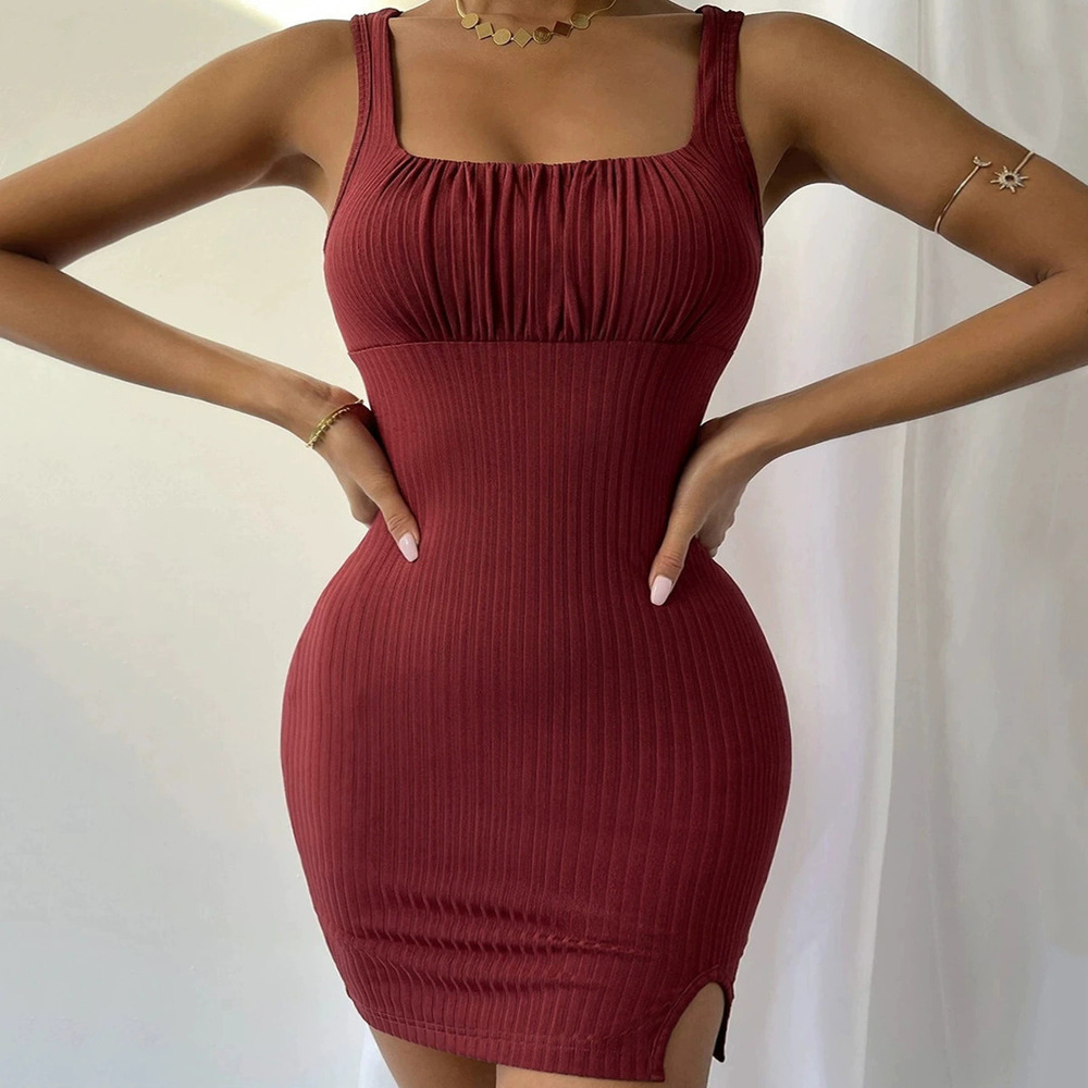 ZARA Spring Summer Sexy Slit Slim Fit Spaghetti Strap Knit Bodycon Dress